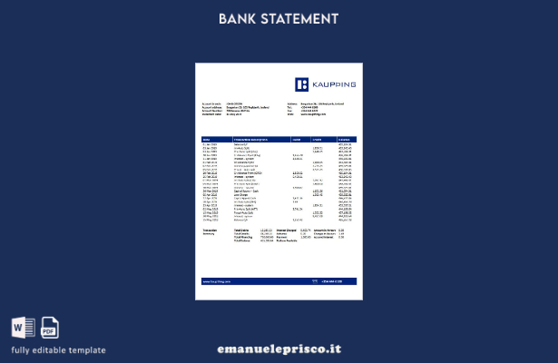 modello word di estratto conto bancario Kaupthing islandese in stile verificato